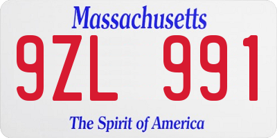 MA license plate 9ZL991