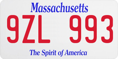 MA license plate 9ZL993