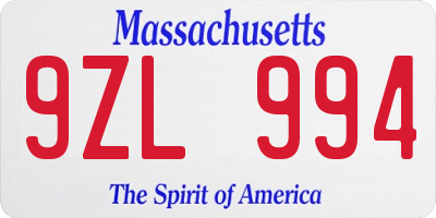 MA license plate 9ZL994