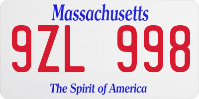 MA license plate 9ZL998
