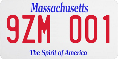 MA license plate 9ZM001