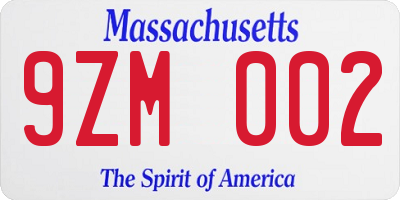 MA license plate 9ZM002