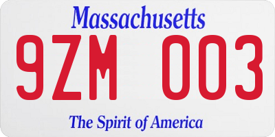 MA license plate 9ZM003