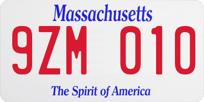 MA license plate 9ZM010