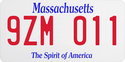 MA license plate 9ZM011