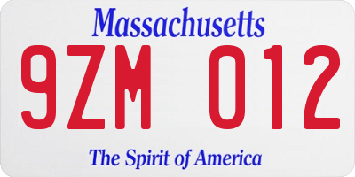 MA license plate 9ZM012