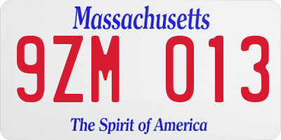 MA license plate 9ZM013