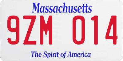 MA license plate 9ZM014