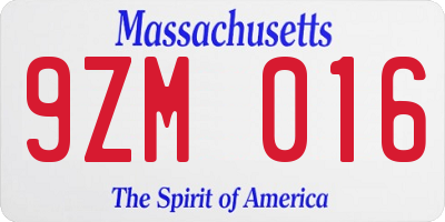 MA license plate 9ZM016