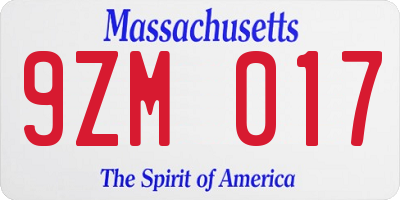 MA license plate 9ZM017