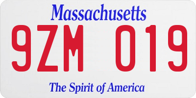 MA license plate 9ZM019