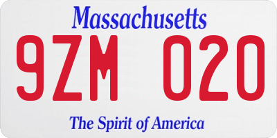 MA license plate 9ZM020
