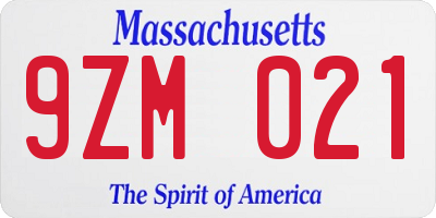 MA license plate 9ZM021