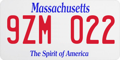 MA license plate 9ZM022