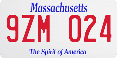 MA license plate 9ZM024