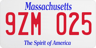 MA license plate 9ZM025