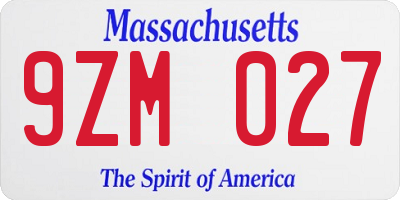 MA license plate 9ZM027