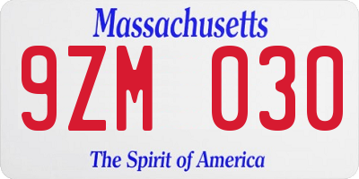 MA license plate 9ZM030