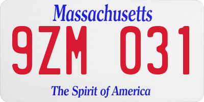 MA license plate 9ZM031