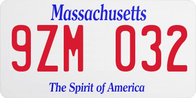 MA license plate 9ZM032