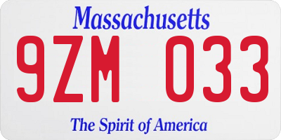 MA license plate 9ZM033