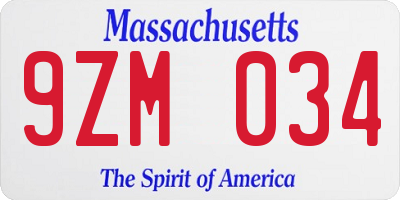 MA license plate 9ZM034