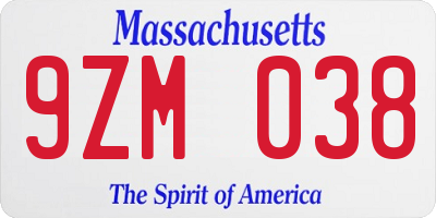 MA license plate 9ZM038