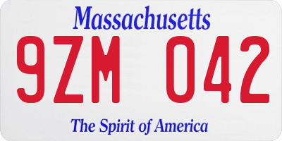 MA license plate 9ZM042