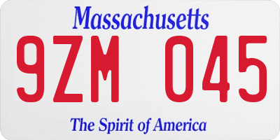 MA license plate 9ZM045