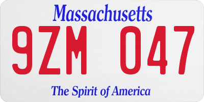 MA license plate 9ZM047