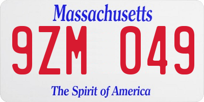 MA license plate 9ZM049