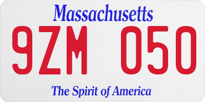 MA license plate 9ZM050