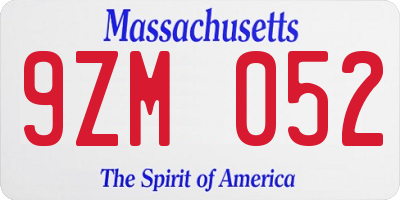 MA license plate 9ZM052