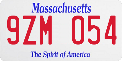 MA license plate 9ZM054