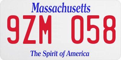 MA license plate 9ZM058