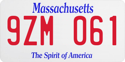 MA license plate 9ZM061