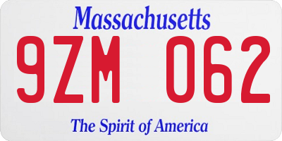 MA license plate 9ZM062