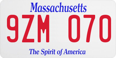 MA license plate 9ZM070