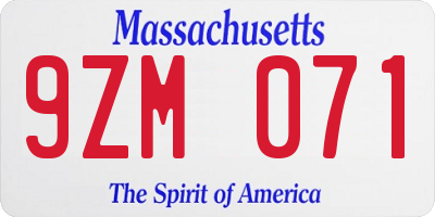 MA license plate 9ZM071