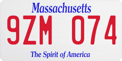MA license plate 9ZM074