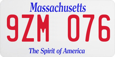 MA license plate 9ZM076