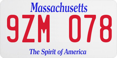 MA license plate 9ZM078
