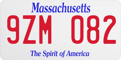 MA license plate 9ZM082