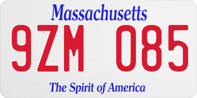 MA license plate 9ZM085