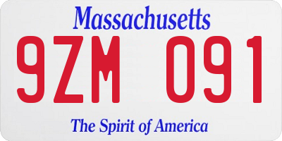 MA license plate 9ZM091