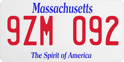 MA license plate 9ZM092