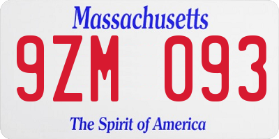 MA license plate 9ZM093