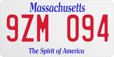 MA license plate 9ZM094