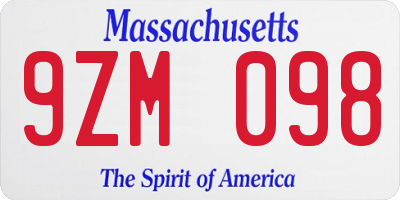 MA license plate 9ZM098