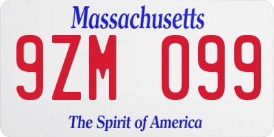 MA license plate 9ZM099